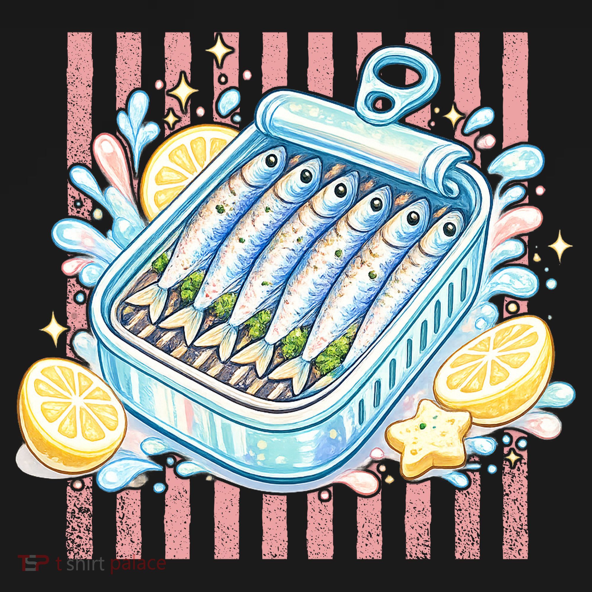Sardines Tinned Fish Retro Striped Kawaki Anime Bucket Hat