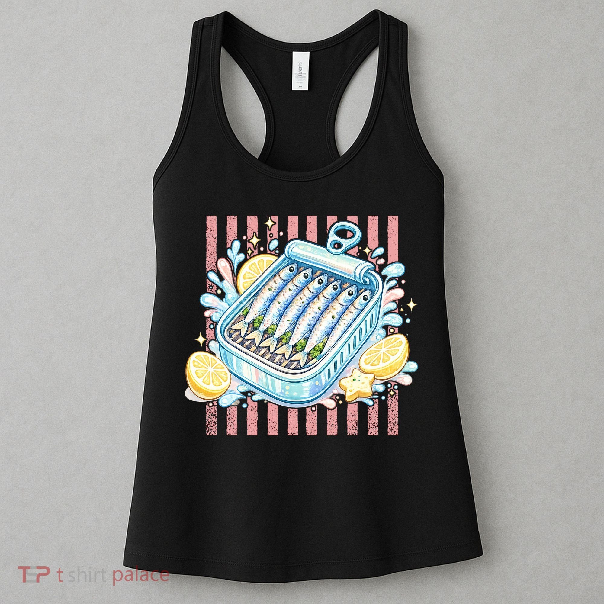 Sardines Tinned Fish Retro Striped Kawaki Anime Women's Tank Top