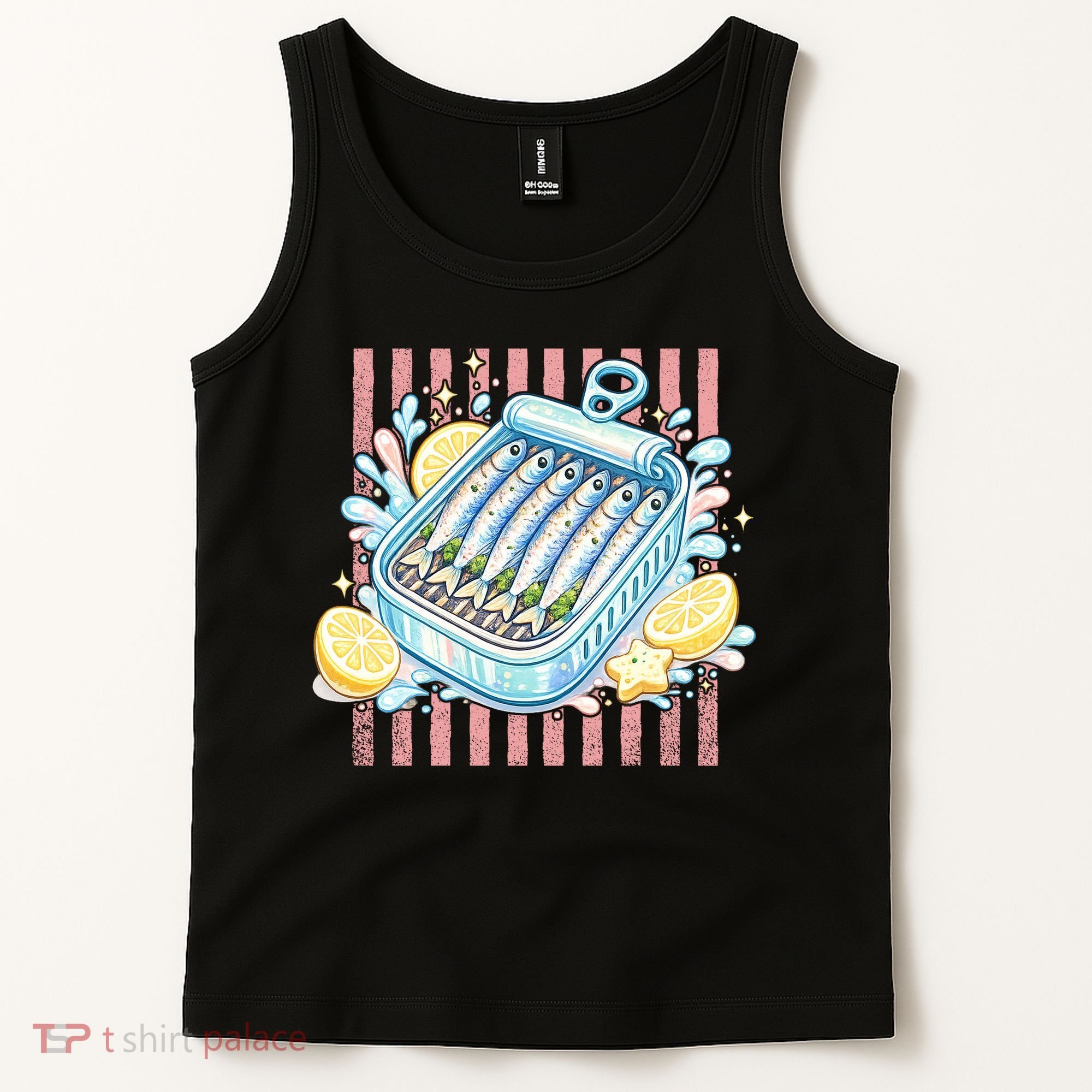 Sardines Tinned Fish Retro Striped Kawaki Anime Tank Top