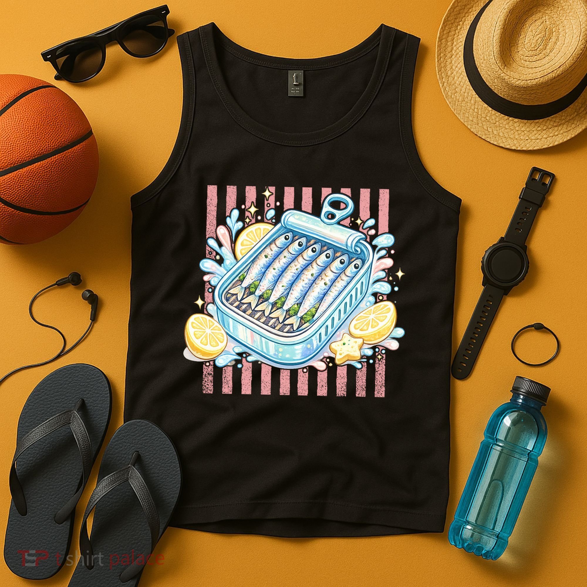 Sardines Tinned Fish Retro Striped Kawaki Anime Tank Top