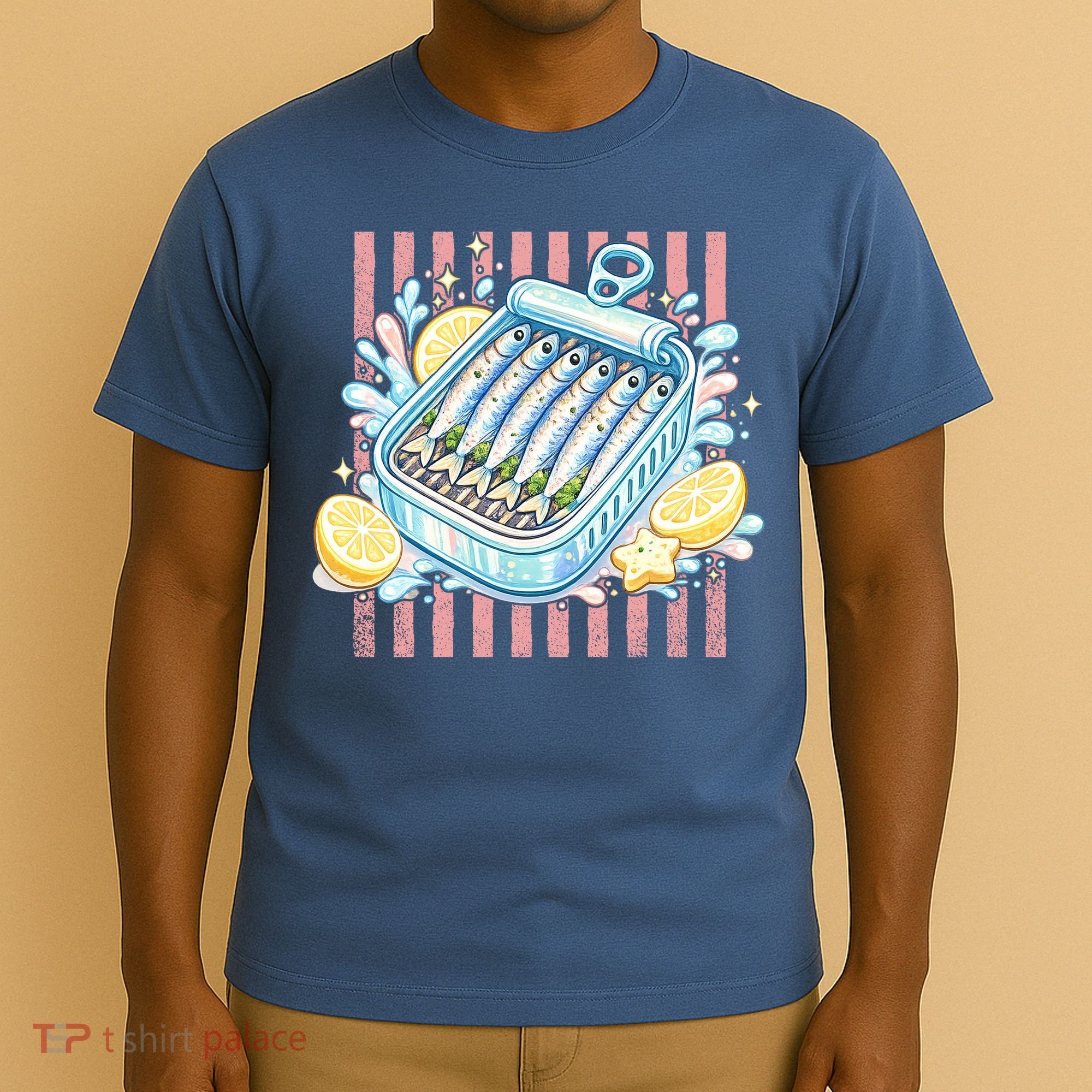 Sardines Tinned Fish Retro Striped Kawaki Anime T-Shirt