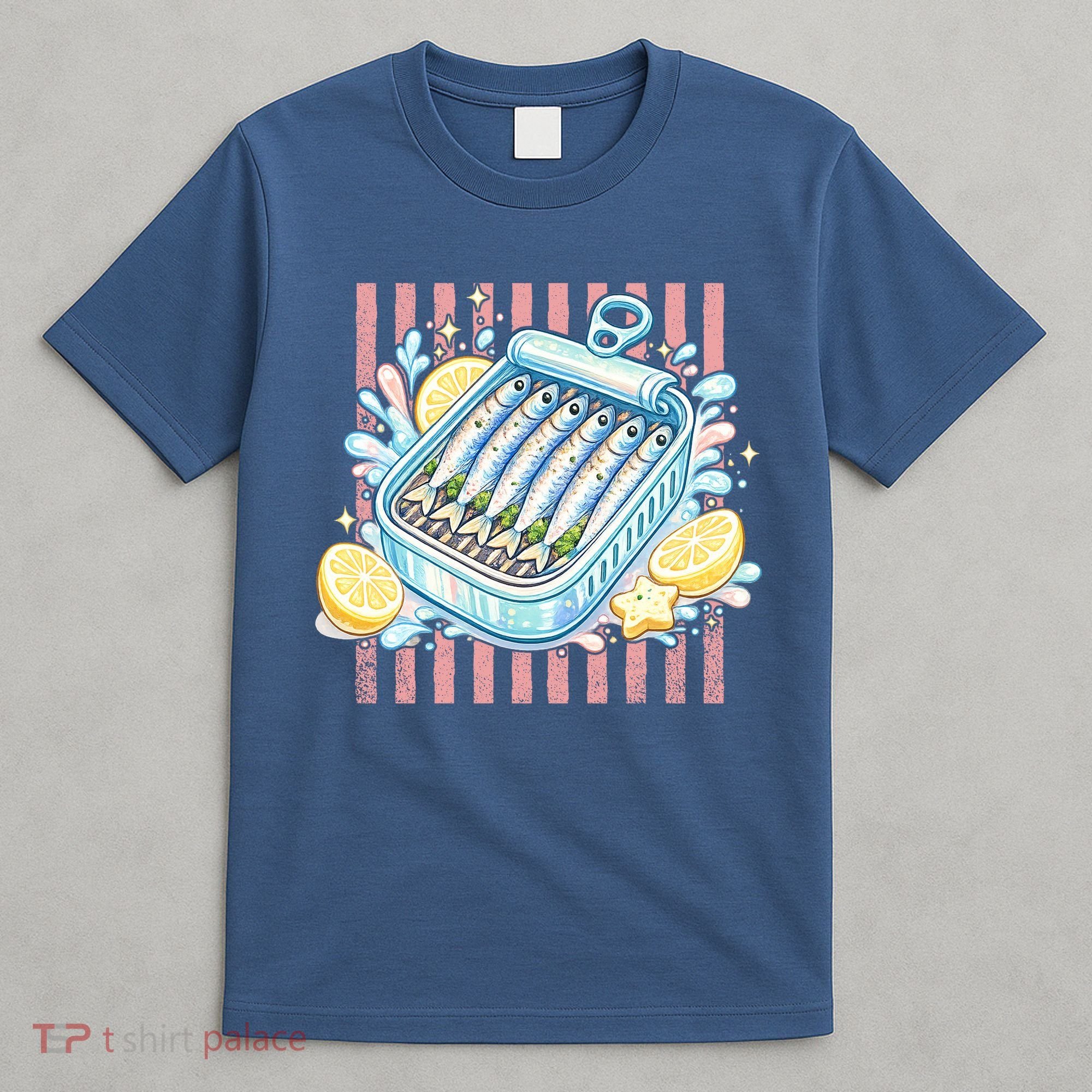 Sardines Tinned Fish Retro Striped Kawaki Anime T-Shirt