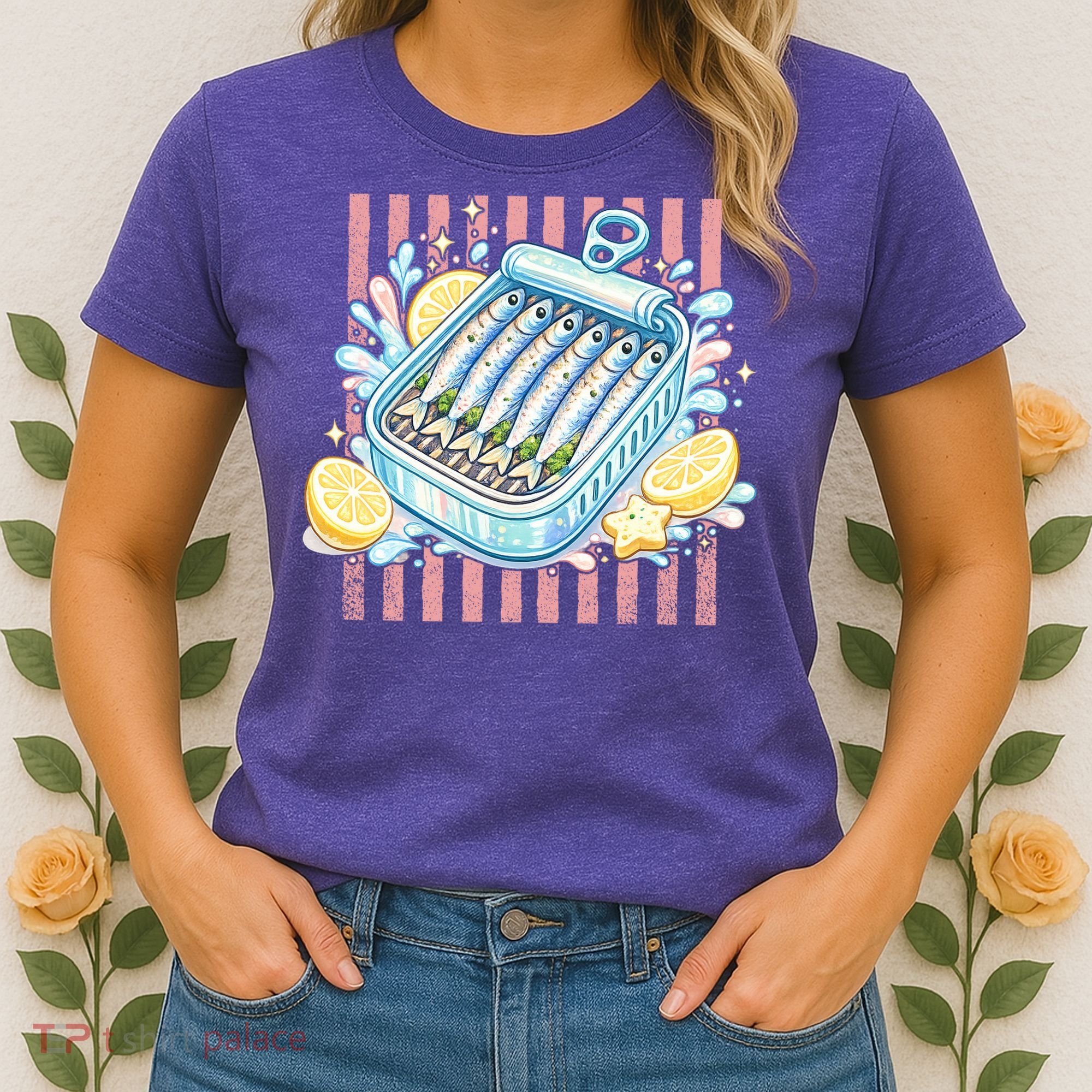 Sardines Tinned Fish Retro Striped Kawaki Anime Women's T-Shirt
