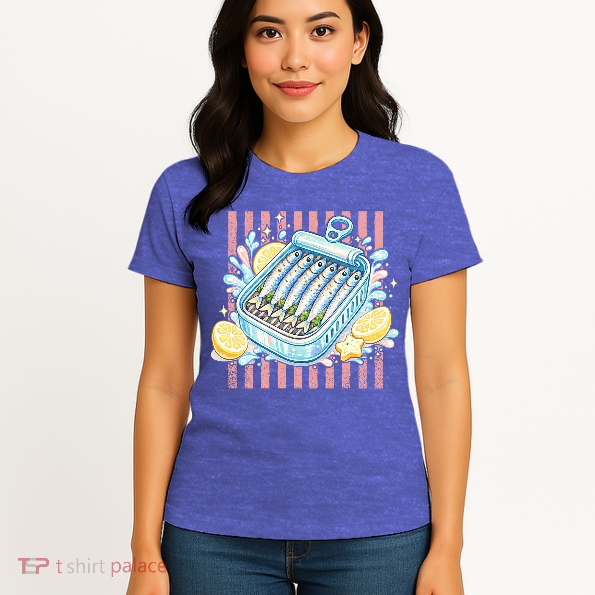 Sardines Tinned Fish Retro Striped Kawaki Anime Women's T-Shirt
