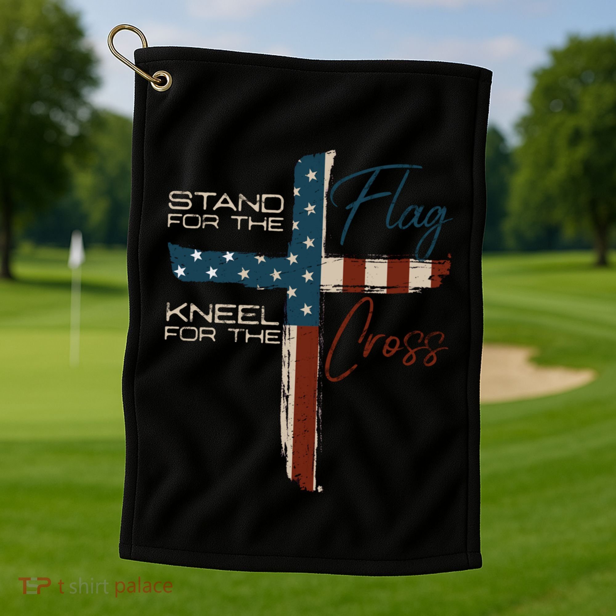Stand The Flag And Cross Faith American Christian Great Gift Golf Towel