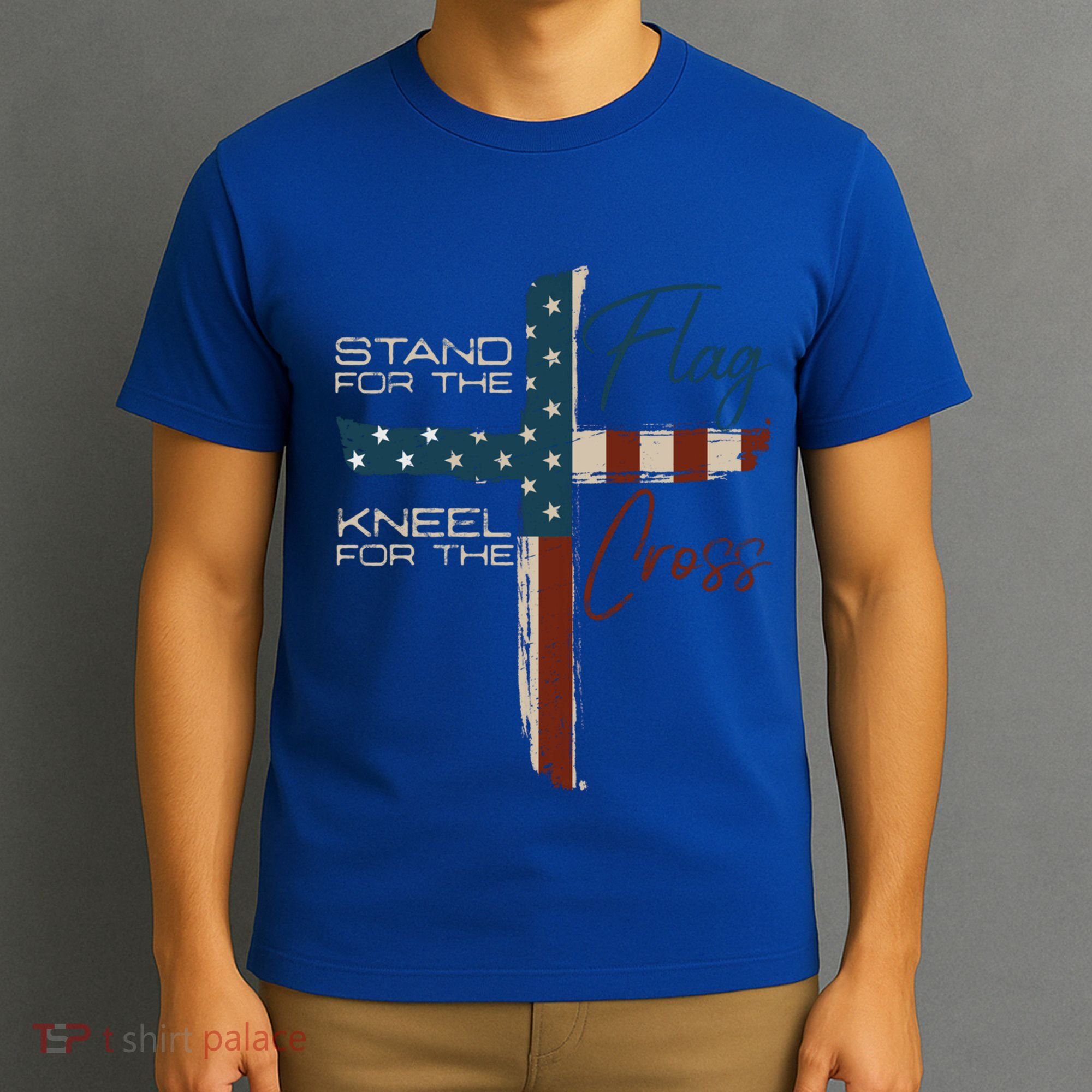 Stand The Flag And Cross Faith American Christian Great Gift T-Shirt