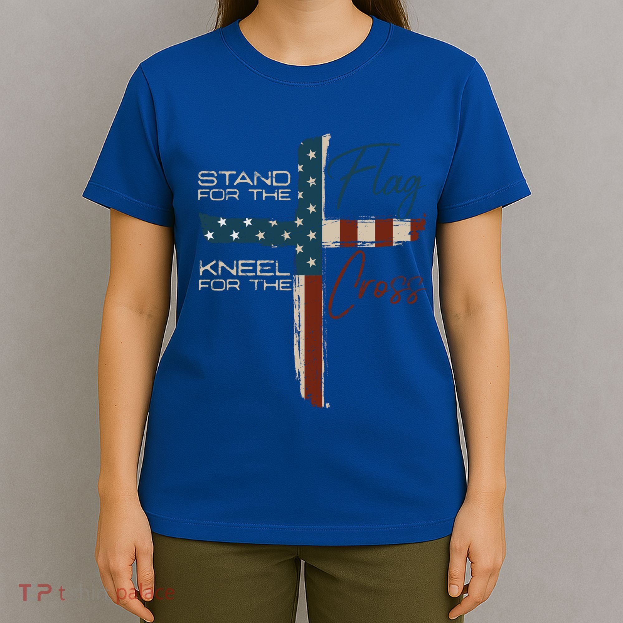 Stand The Flag And Cross Faith American Christian Great Gift T-Shirt