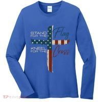 Stand The Flag And Cross Faith American Christian Great Gift Women's Long Sleeve Shirt thumb 0