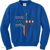 Stand The Flag And Cross Faith American Christian Great Gift Kids Sweatshirt thumb 0