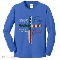 Stand The Flag And Cross Faith American Christian Great Gift Kids Long Sleeve Shirt thumb 0