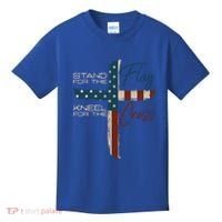 Stand The Flag And Cross Faith American Christian Great Gift Kids T-Shirt thumb 0