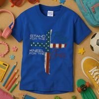 Stand The Flag And Cross Faith American Christian Great Gift Kids T-Shirt thumb 3