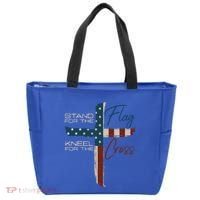 Stand The Flag And Cross Faith American Christian Great Gift Tote Bag thumb 0