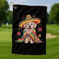 Sombrero Tacos Fiesta Pup Dog Lover Cinco De Mayo Funny Golf Towel thumb 1