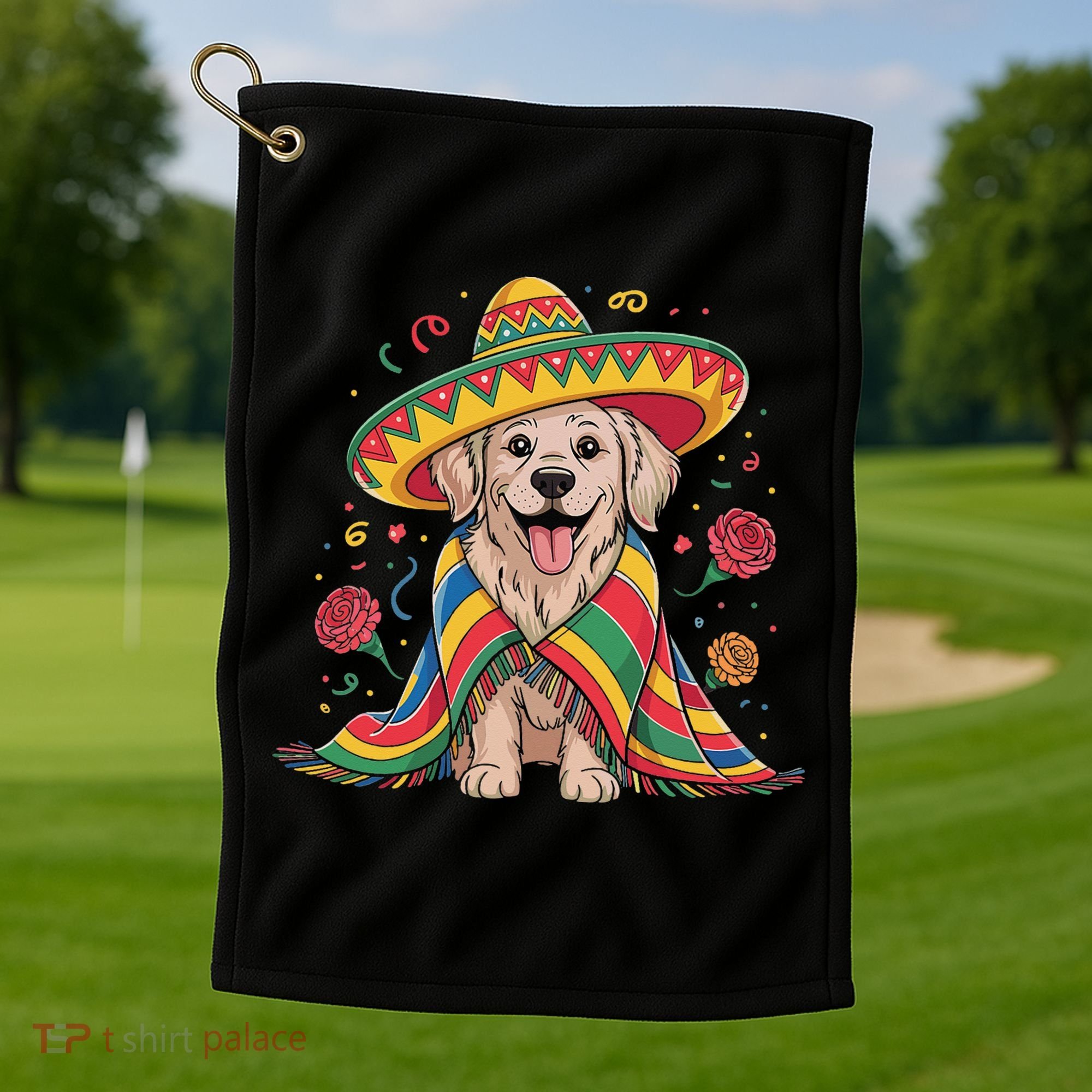 Sombrero Tacos Fiesta Pup Dog Lover Cinco De Mayo Funny Golf Towel