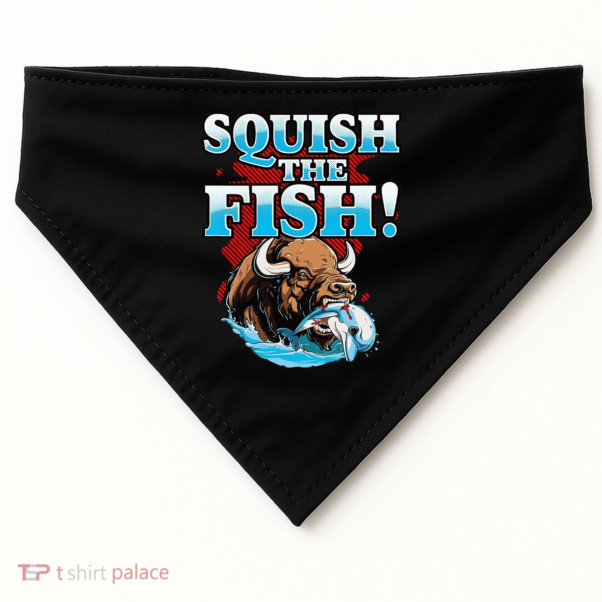 SQUISH THE FISH bison eating dolphin food chain fantasy USA-Made Doggie Bandana