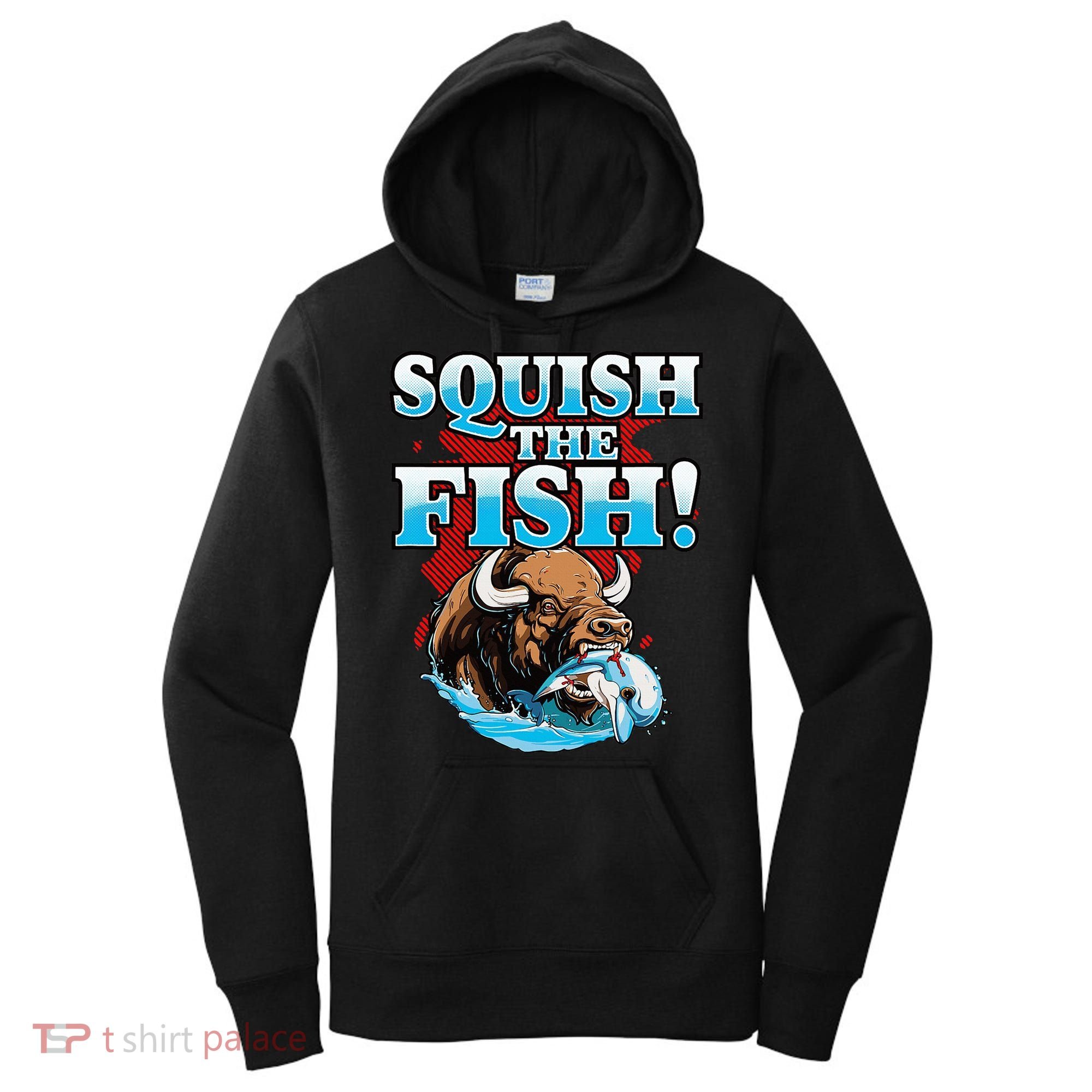 SQUISH THE FISH bison eating dolphin food chain fantasy Women's Hoodie