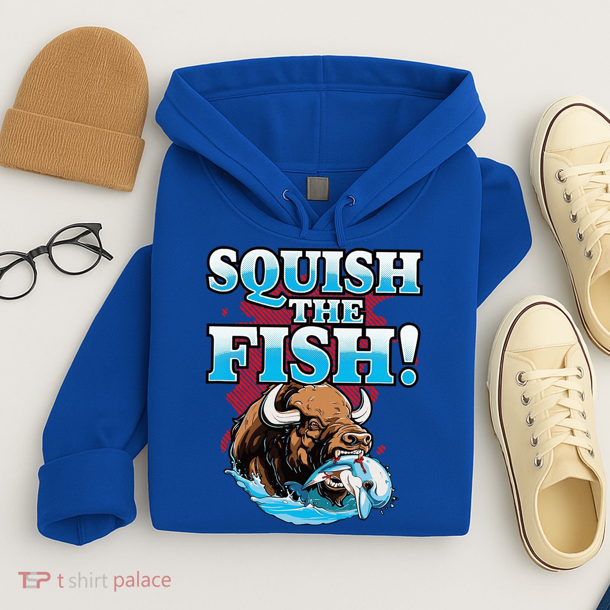 SQUISH THE FISH bison eating dolphin food chain fantasy Hoodie