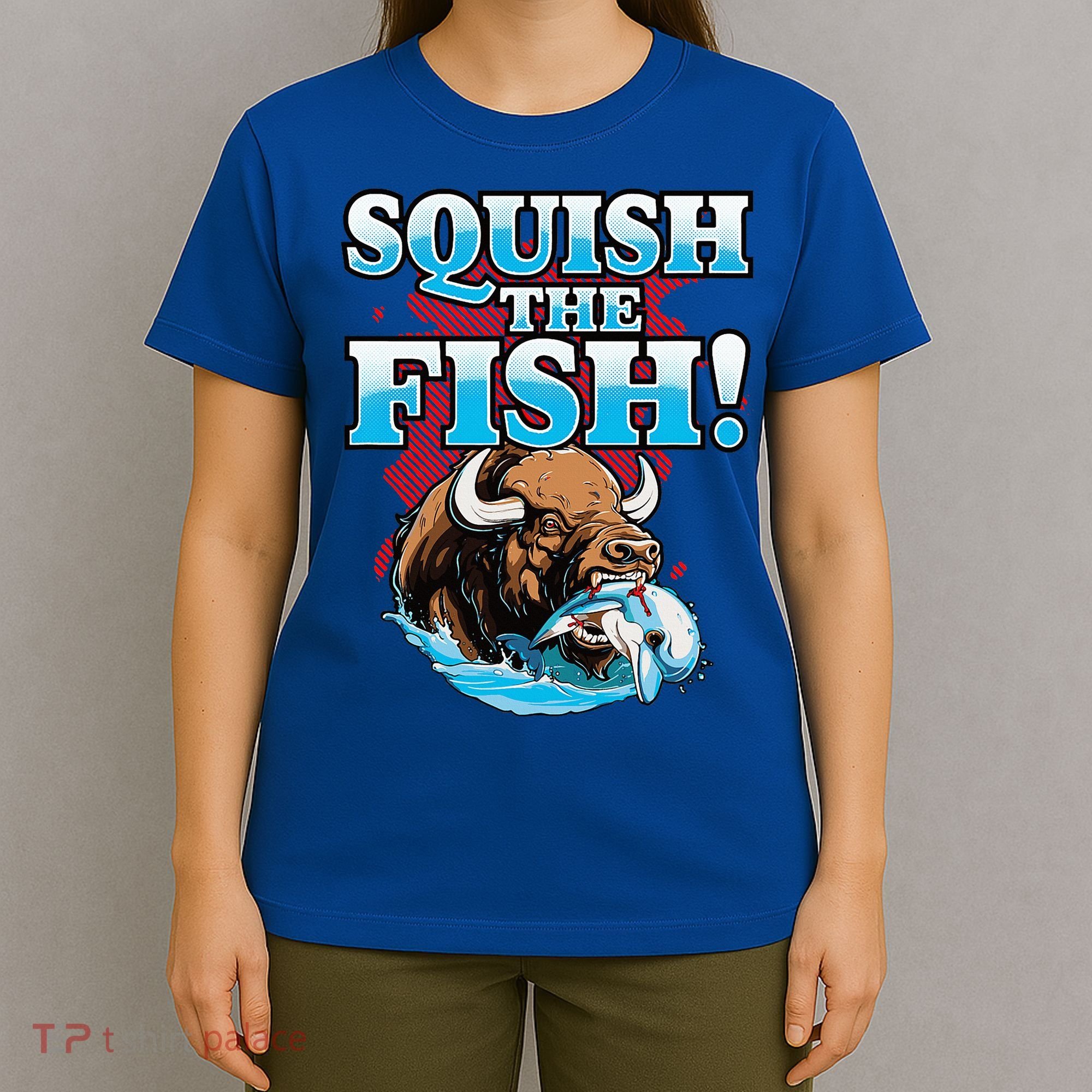SQUISH THE FISH bison eating dolphin food chain fantasy T-Shirt