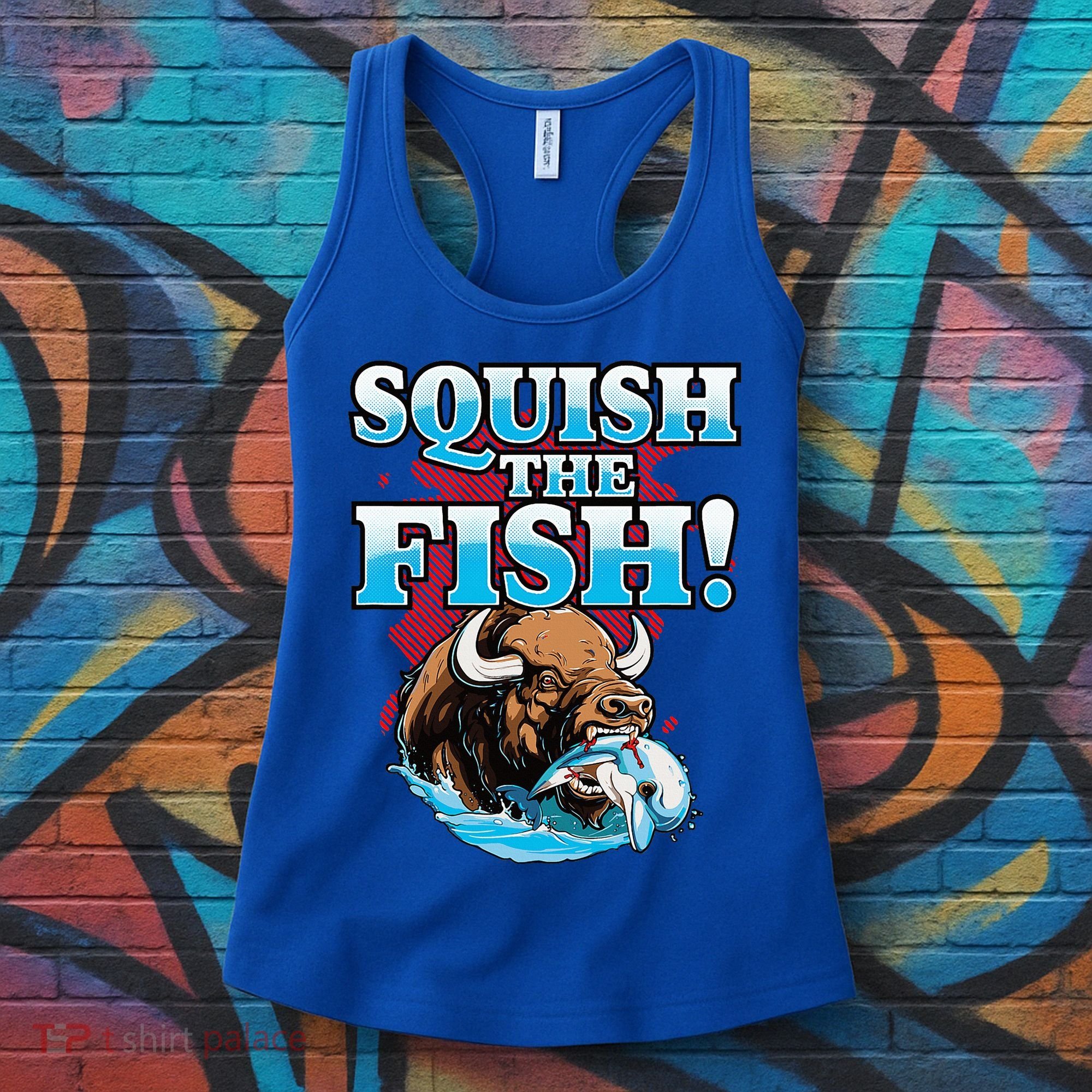 SQUISH THE FISH bison eating dolphin food chain fantasy Women's Tank Top