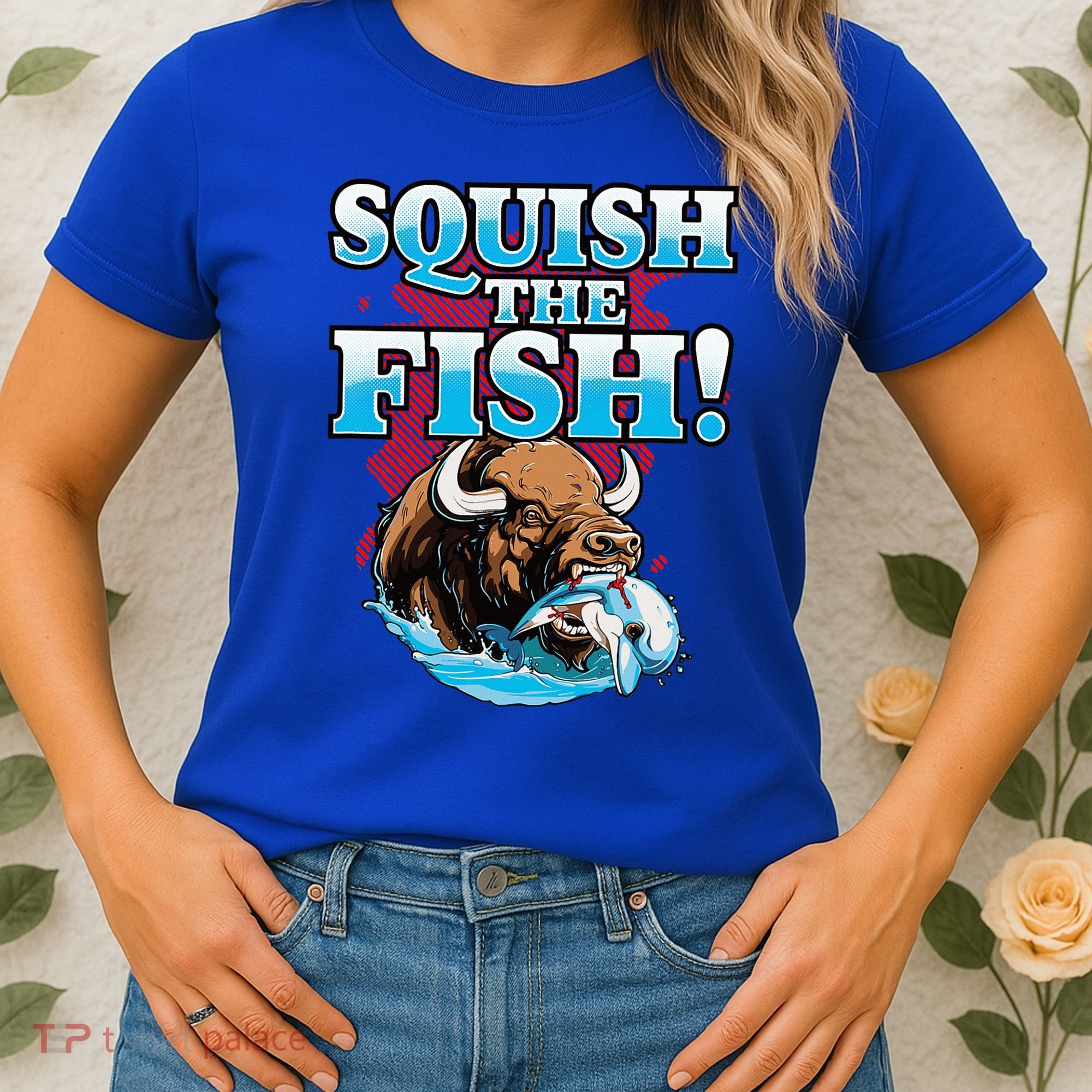 SQUISH THE FISH bison eating dolphin food chain fantasy Women's T-Shirt