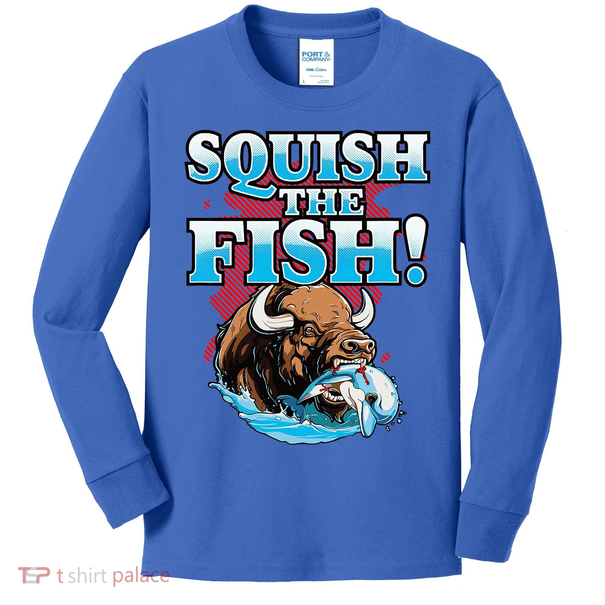 SQUISH THE FISH bison eating dolphin food chain fantasy Kids Long Sleeve Shirt