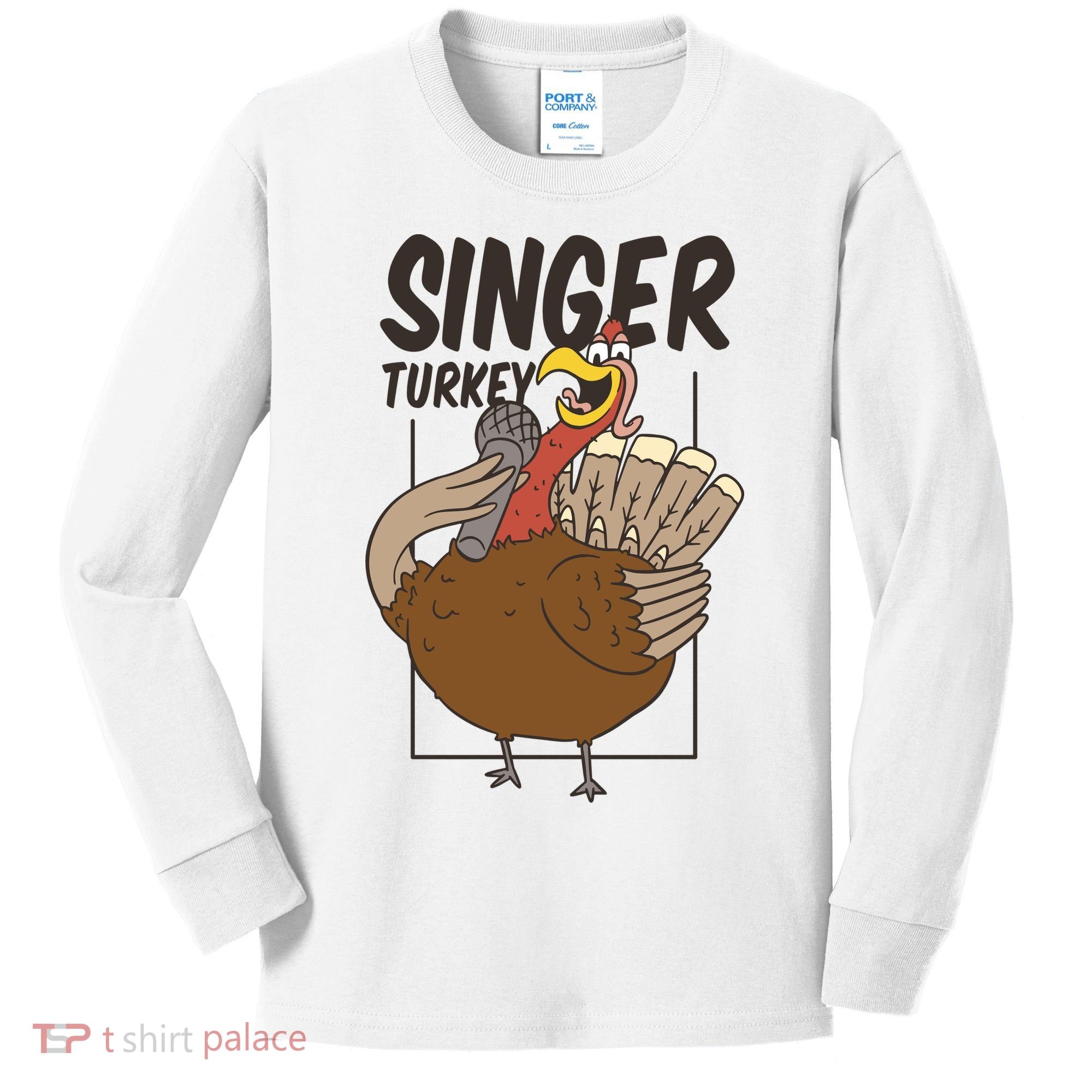 Singer Turkey Funny Thanksgiving Kids Long Sleeve Shirt
