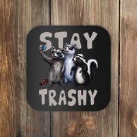 Stay Trashy Funny Raccoon Opossum Skunk Coaster thumb 0
