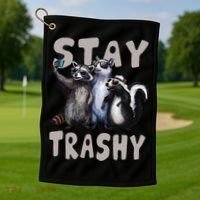 Stay Trashy Funny Raccoon Opossum Skunk Golf Towel thumb 1