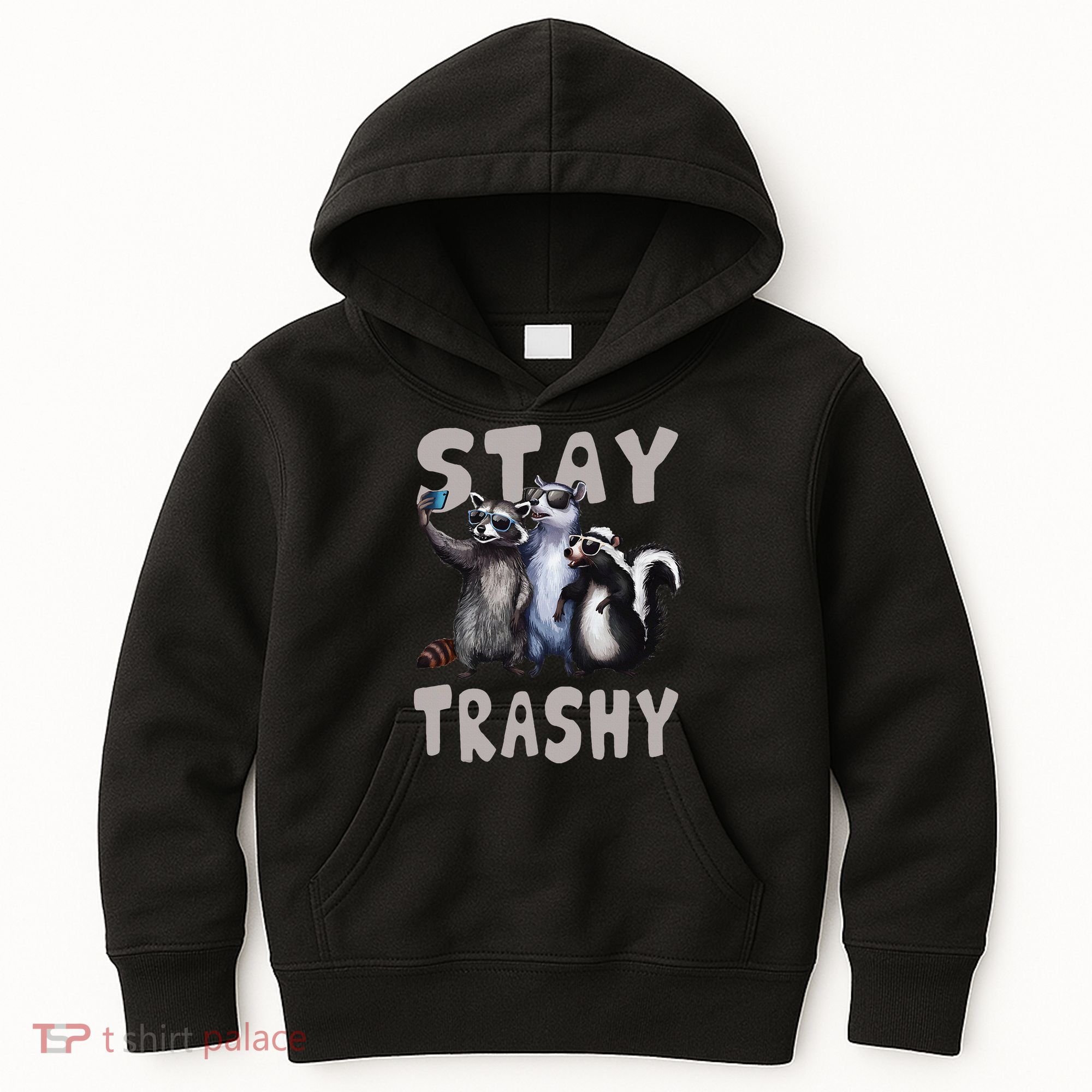 Stay Trashy Funny Raccoon Opossum Skunk Kids Hoodie
