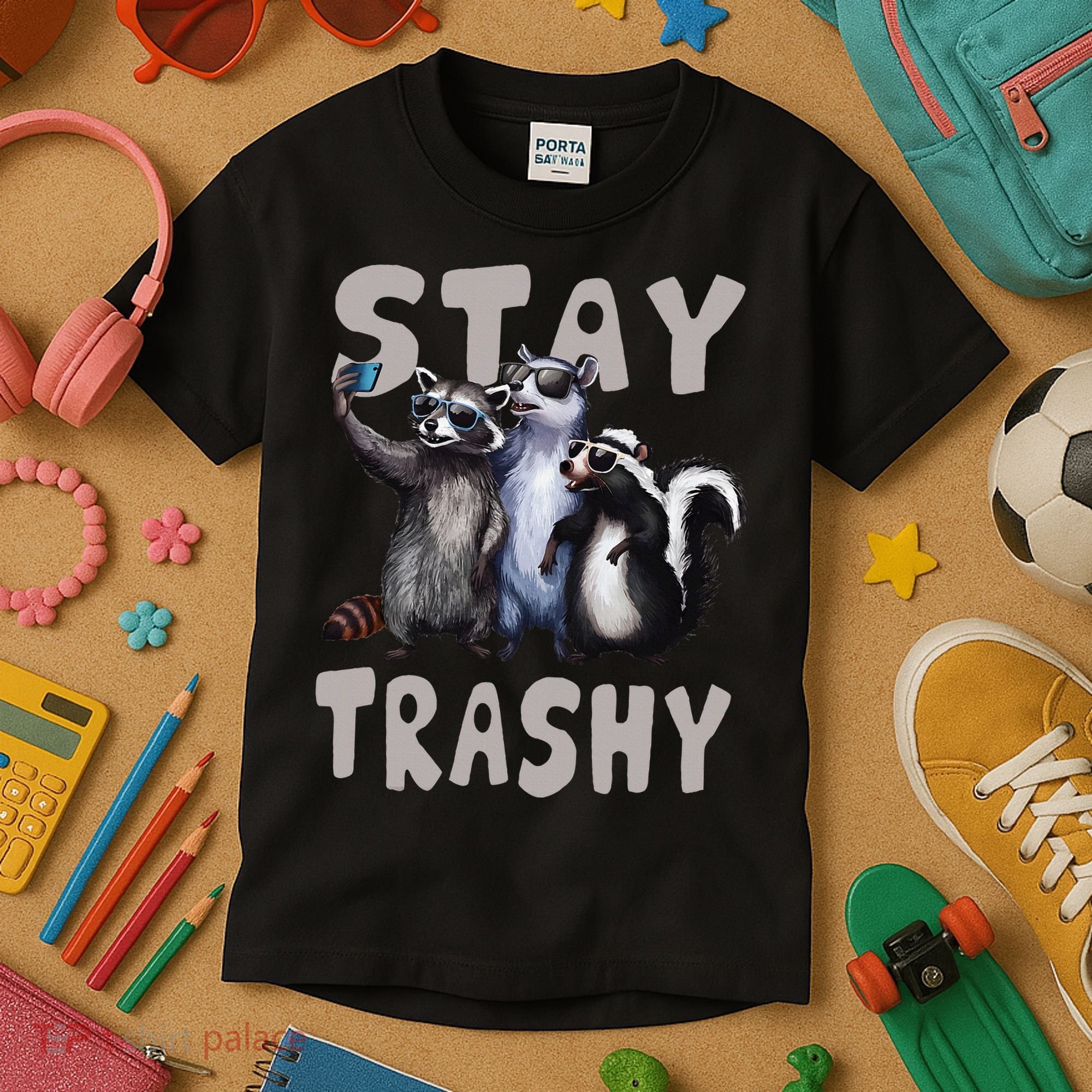 Stay Trashy Funny Raccoon Opossum Skunk Kids T-Shirt