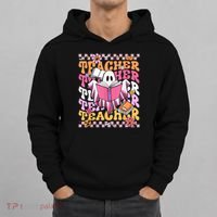 Spooky Teacher Ghost Halloween Groovy Retro Trick Or Teach Hoodie thumb 0