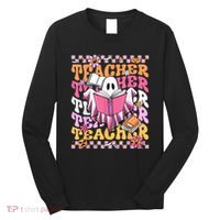 Spooky Teacher Ghost Halloween Groovy Retro Trick Or Teach Long Sleeve Shirt thumb 0