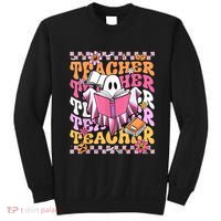 Spooky Teacher Ghost Halloween Groovy Retro Trick Or Teach Sweatshirt thumb 0