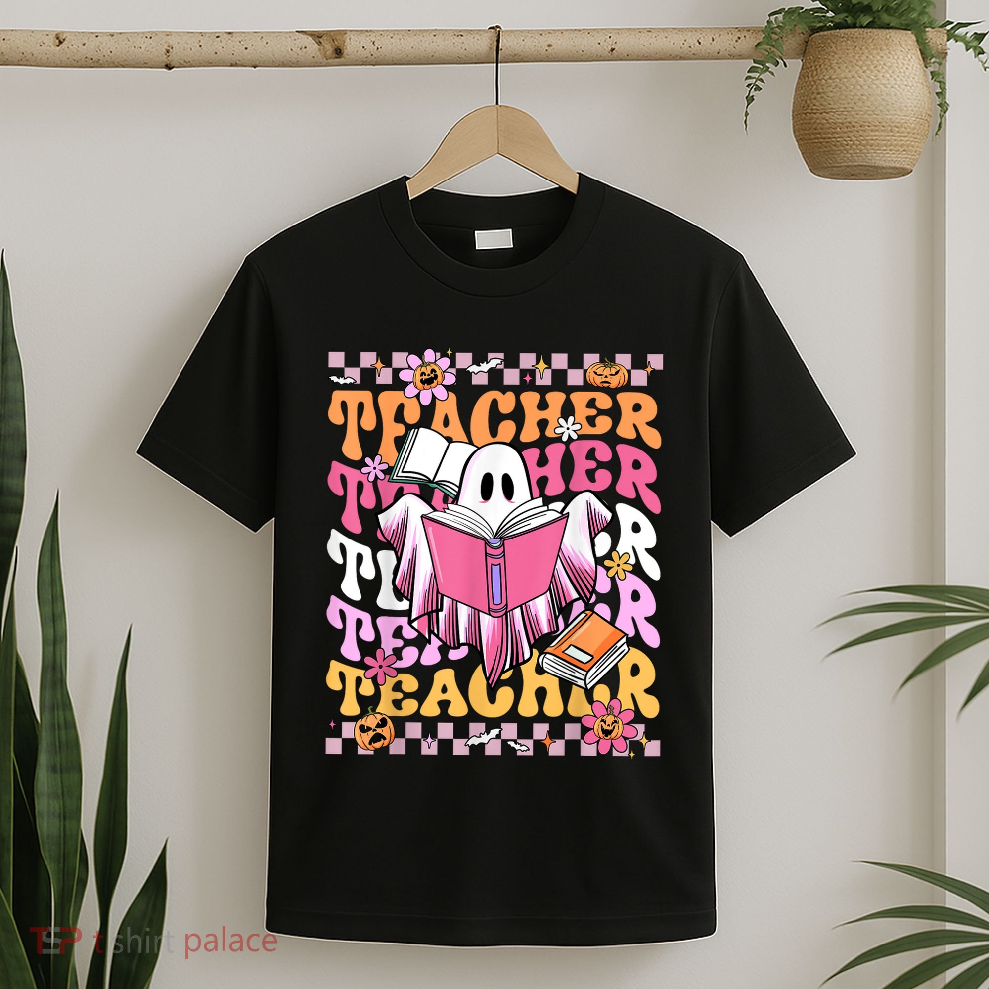 Spooky Teacher Ghost Halloween Groovy Retro Trick Or Teach T-Shirt
