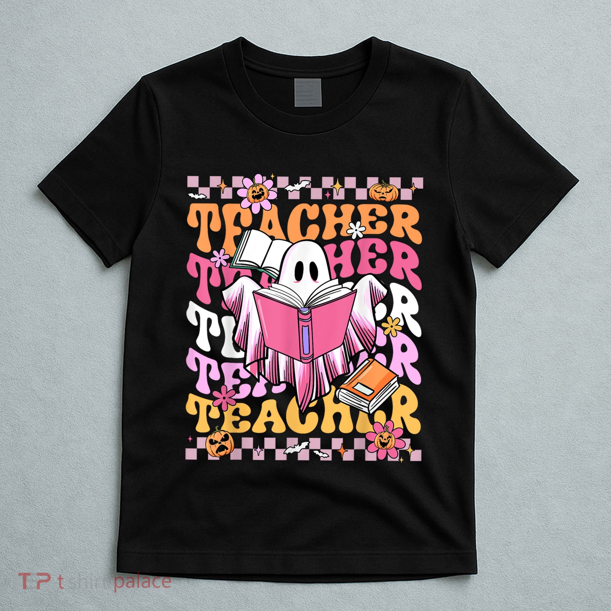 Spooky Teacher Ghost Halloween Groovy Retro Trick Or Teach T-Shirt