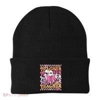 Spooky Teacher Ghost Halloween Groovy Retro Trick Or Teach Beanie thumb 0