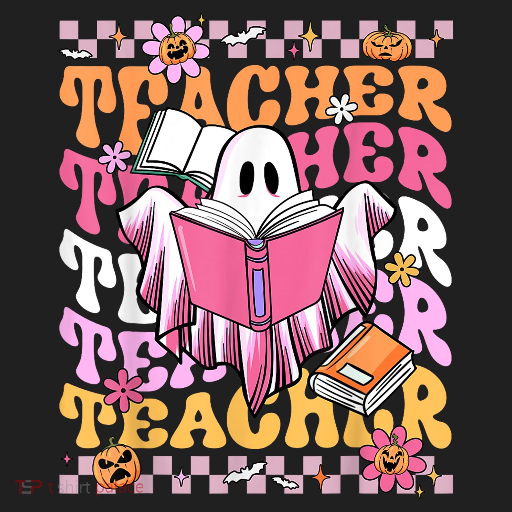Spooky Teacher Ghost Halloween Groovy Retro Trick Or Teach Beanie