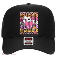 Spooky Teacher Ghost Halloween Groovy Retro Trick Or Teach Hat thumb 0