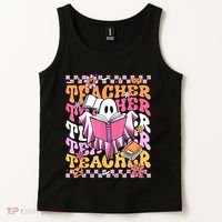 Spooky Teacher Ghost Halloween Groovy Retro Trick Or Teach Tank Top thumb 2