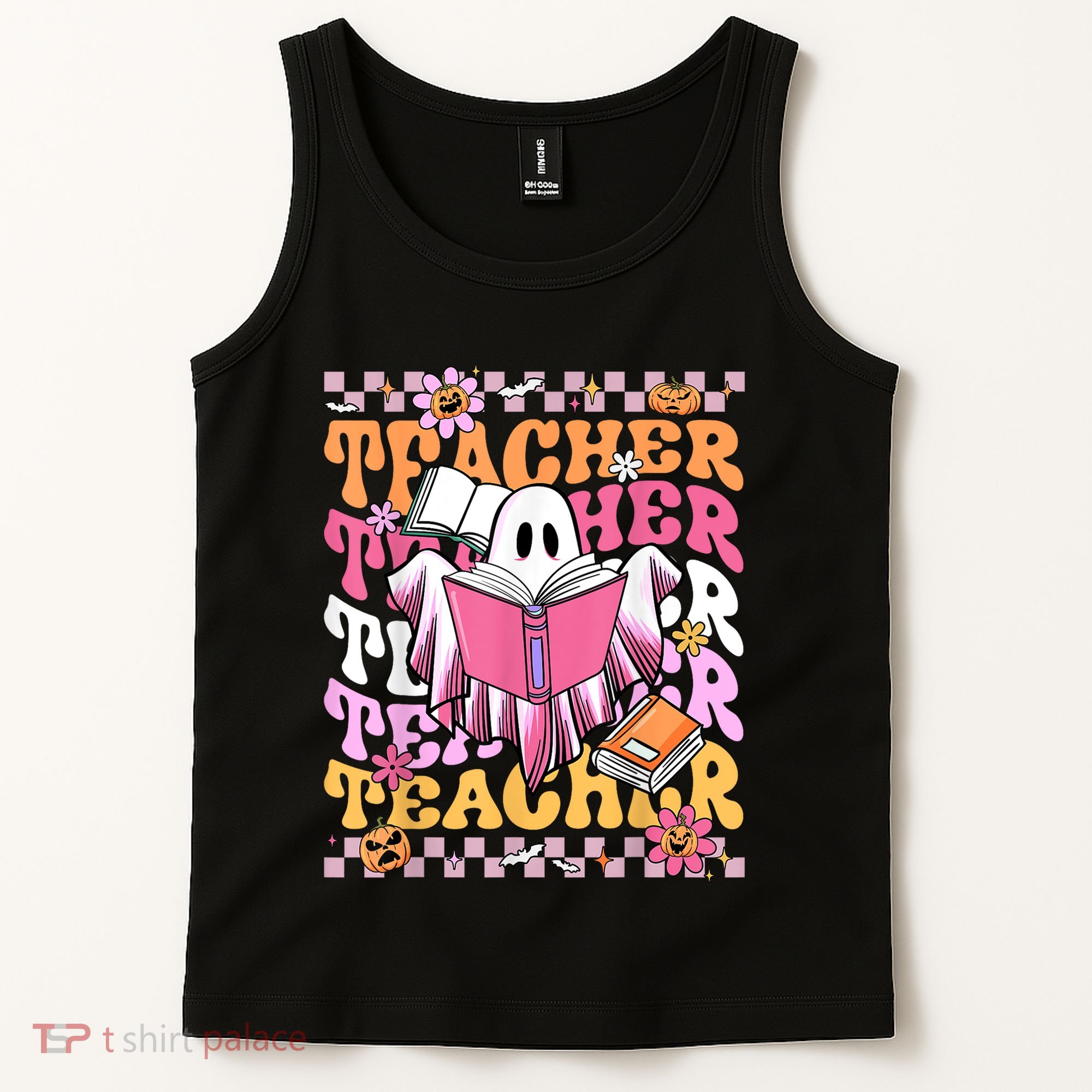 Spooky Teacher Ghost Halloween Groovy Retro Trick Or Teach Tank Top