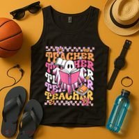 Spooky Teacher Ghost Halloween Groovy Retro Trick Or Teach Tank Top thumb 4