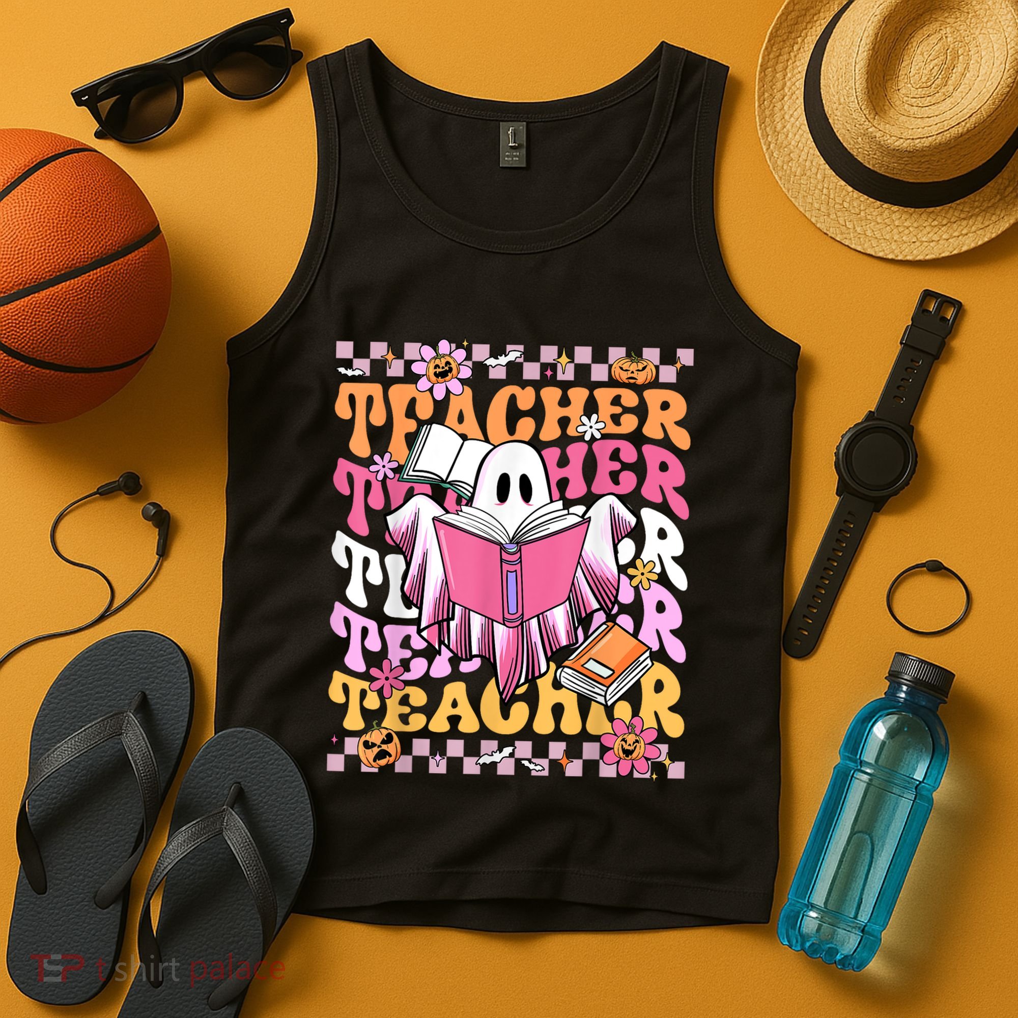 Spooky Teacher Ghost Halloween Groovy Retro Trick Or Teach Tank Top