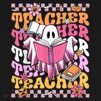 Spooky Teacher Ghost Halloween Groovy Retro Trick Or Teach Visor thumb 3