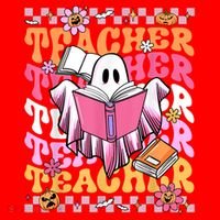 Spooky Teacher Ghost Halloween Groovy Retro Trick Or Teach Santa Hat thumb 1