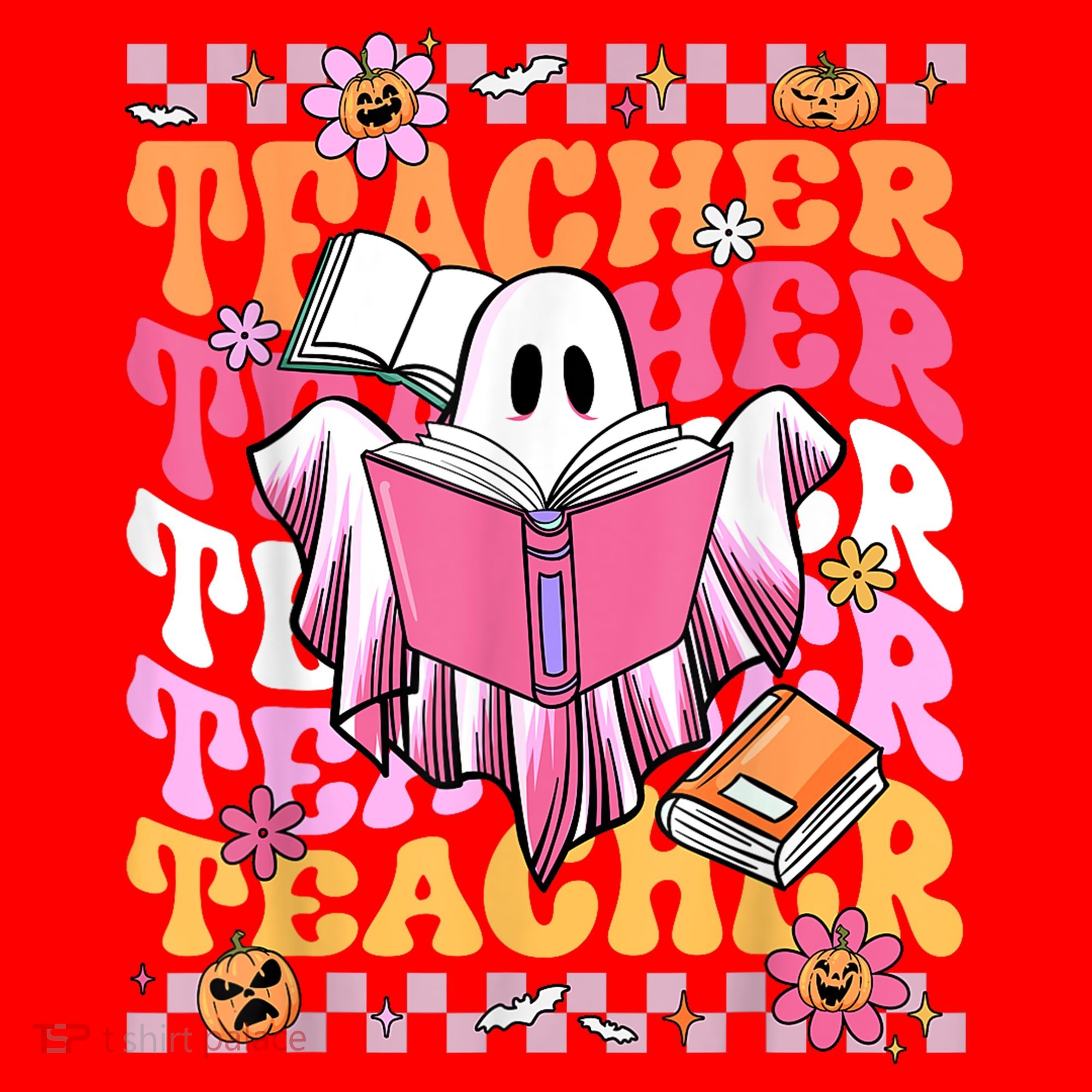 Spooky Teacher Ghost Halloween Groovy Retro Trick Or Teach Santa Hat