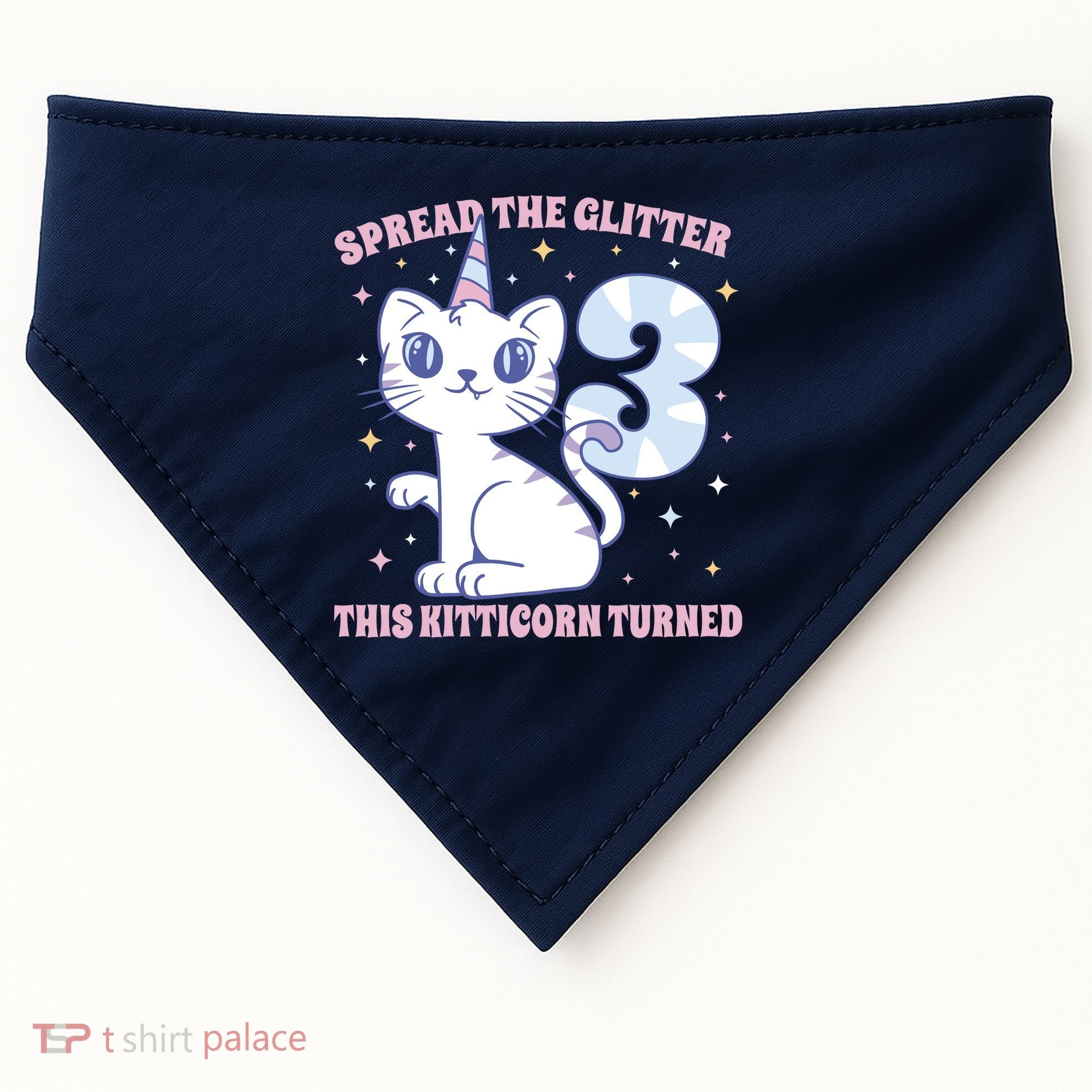 Spread The Glitter This Kitticorn Turned 3 Birthday Gift USA-Made Doggie Bandana