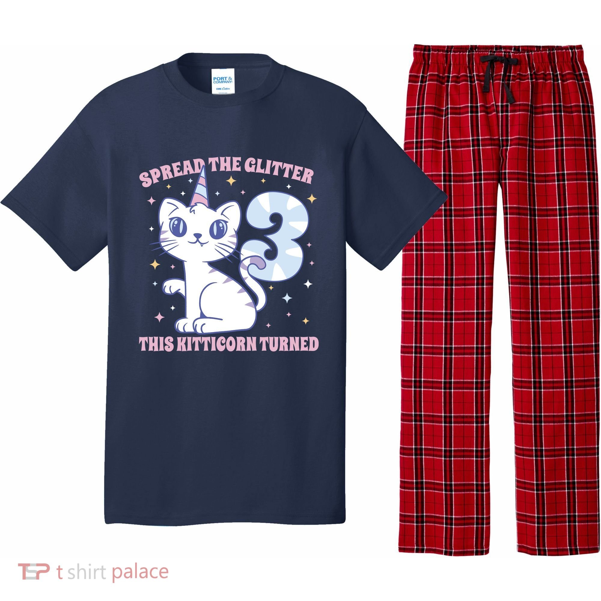 Spread The Glitter This Kitticorn Turned 3 Birthday Gift Pajama Set