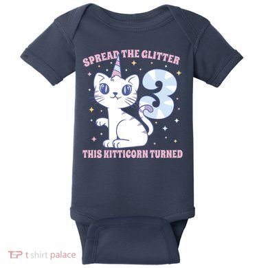 Spread The Glitter This Kitticorn Turned 3 Birthday Gift Baby Bodysuit