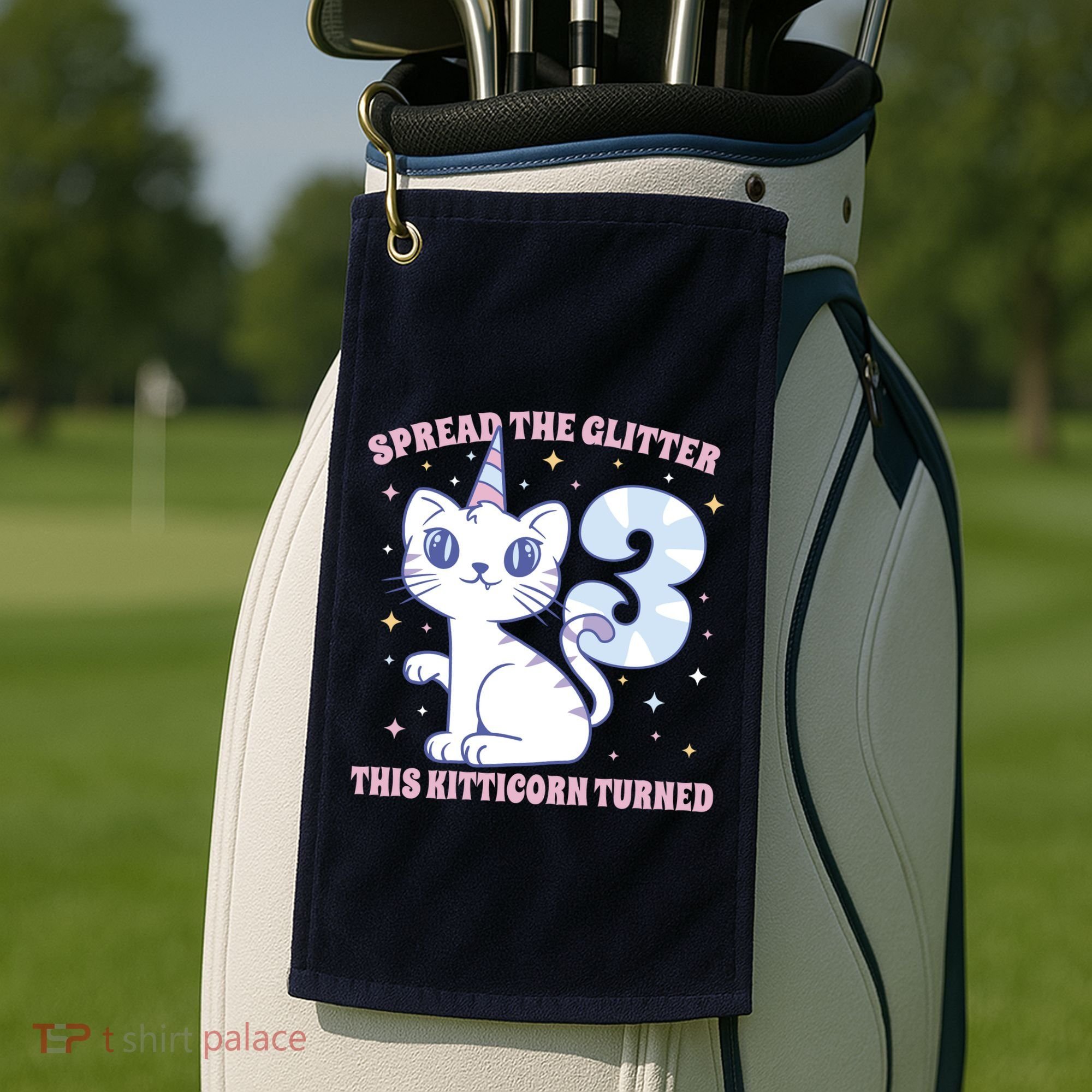 Spread The Glitter This Kitticorn Turned 3 Birthday Gift Golf Towel